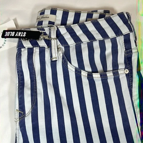NWT Mavi “Tess” High Rise Skinny Navy Striped Jeans Size 27 - Picture 2 of 9